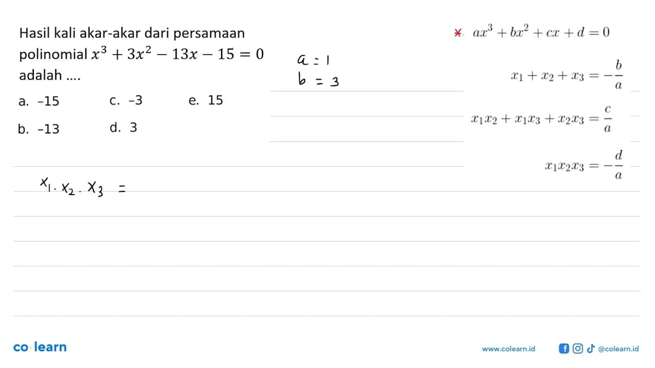 Hasil kali akar-akar dari persamaan polinomial