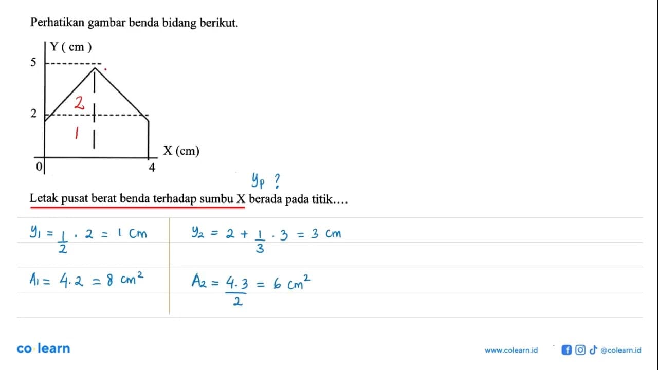 Perhatikan gambar benda bidang berikut. Y (cm) 5 2 X (cm) 0