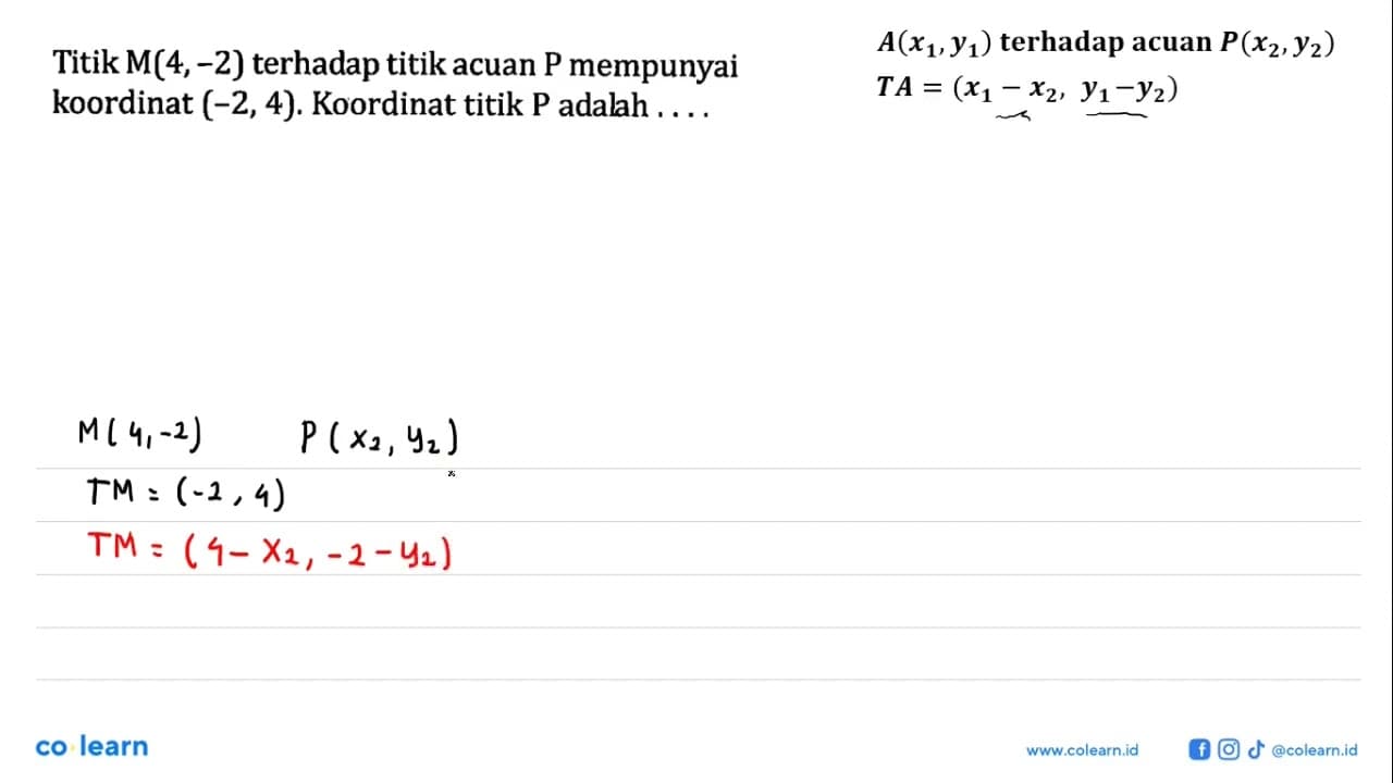 Titik M(4,-2) terhadap titik acuan P mempunyai koordinat