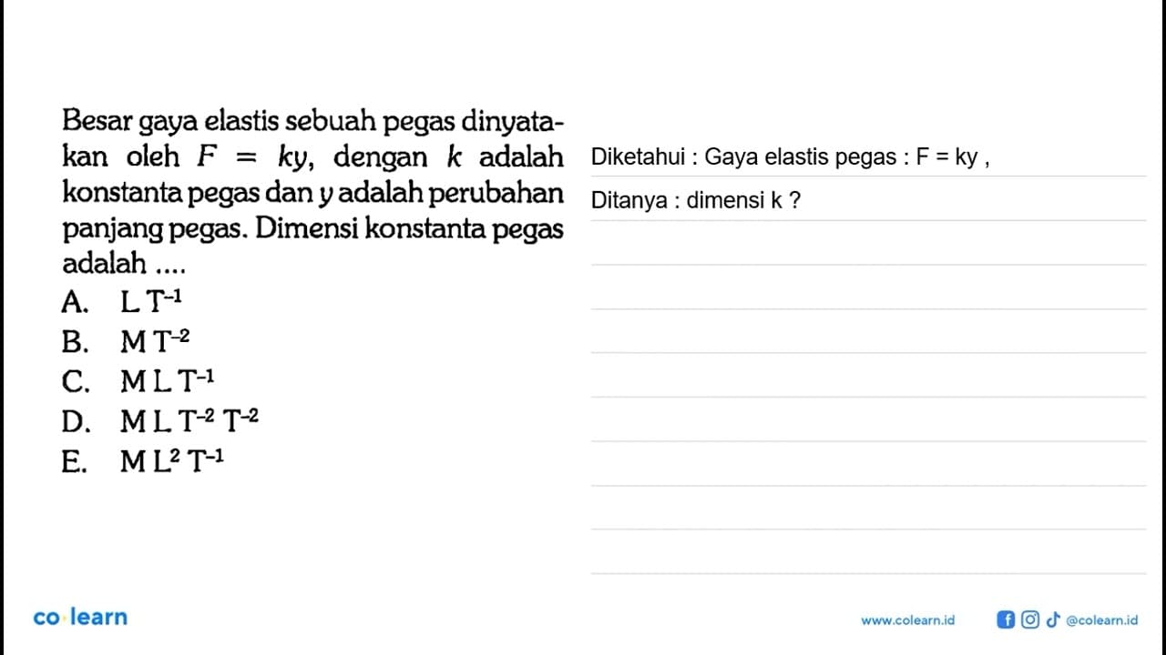 Besar gaya elastis sebuah pegas dinyatakan oleh F = ky,