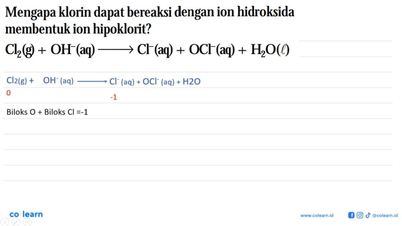 Mengapa klorin dapat bereaksi dengan ion hidroksida