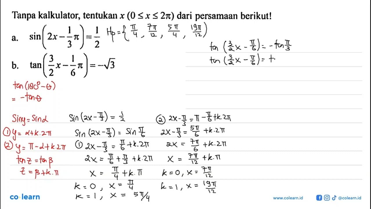 Tanpa kalkulator; tentukan x (0 <=pi <= 2pi) dari persamaan