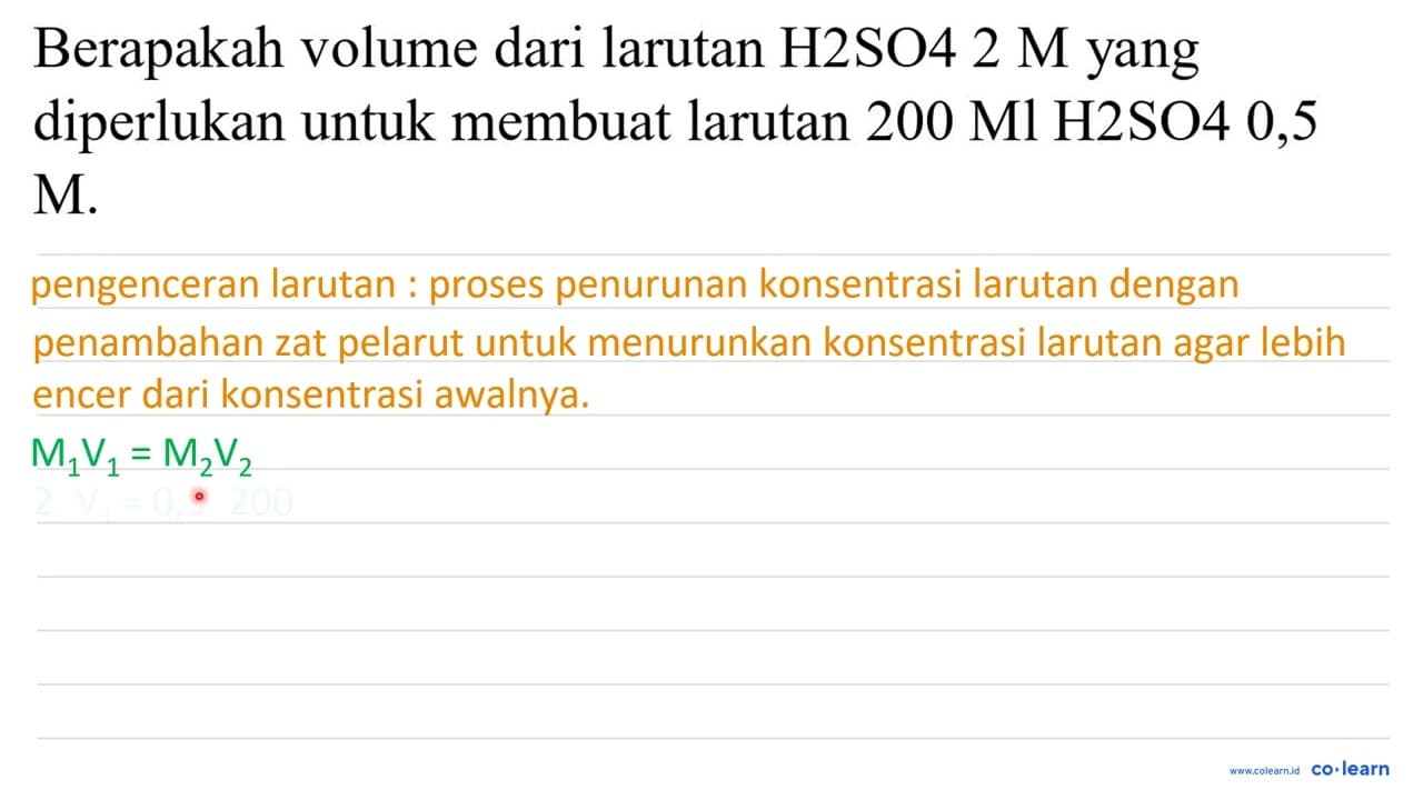 Berapakah volume dari larutan H 2 SO 42 M yang diperlukan