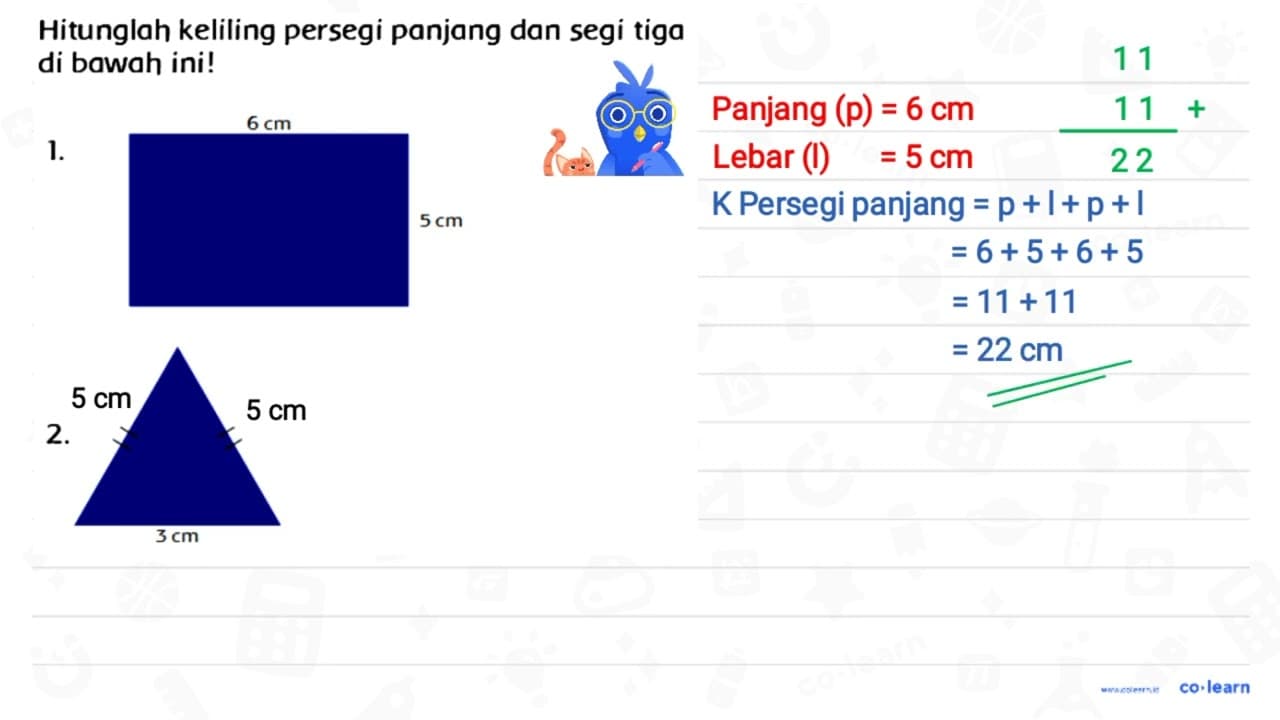 Hitunglah keliling persegi panjang dan segi tiga di bawah