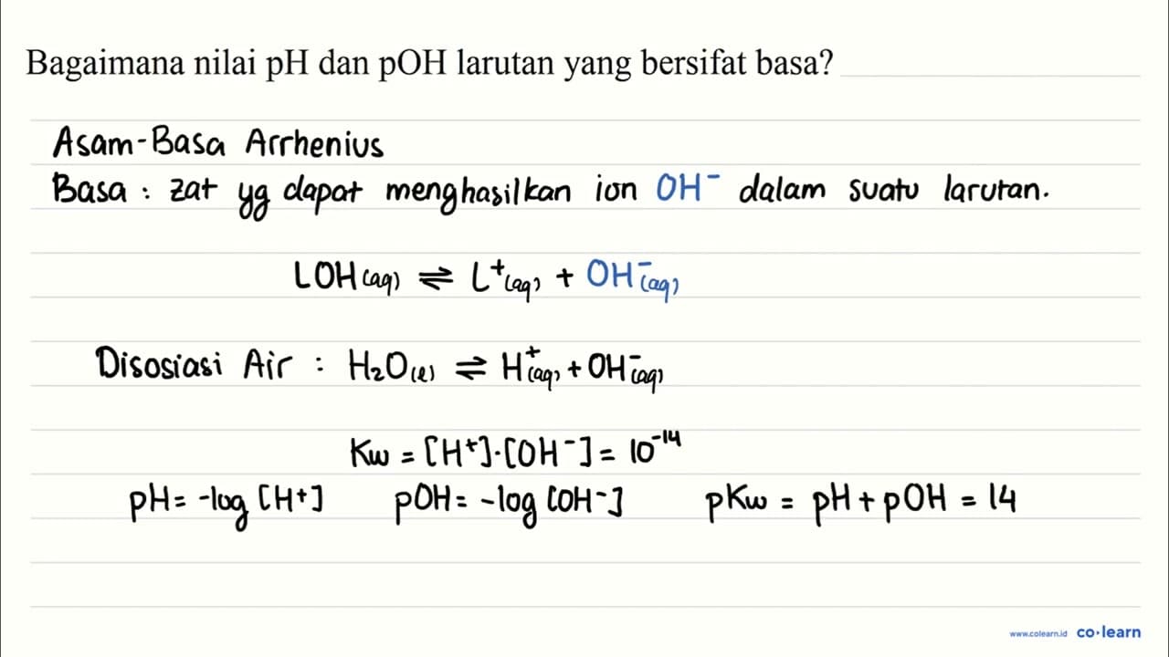 Bagaimana nilai pH dan pOH larutan yang bersifat basa?