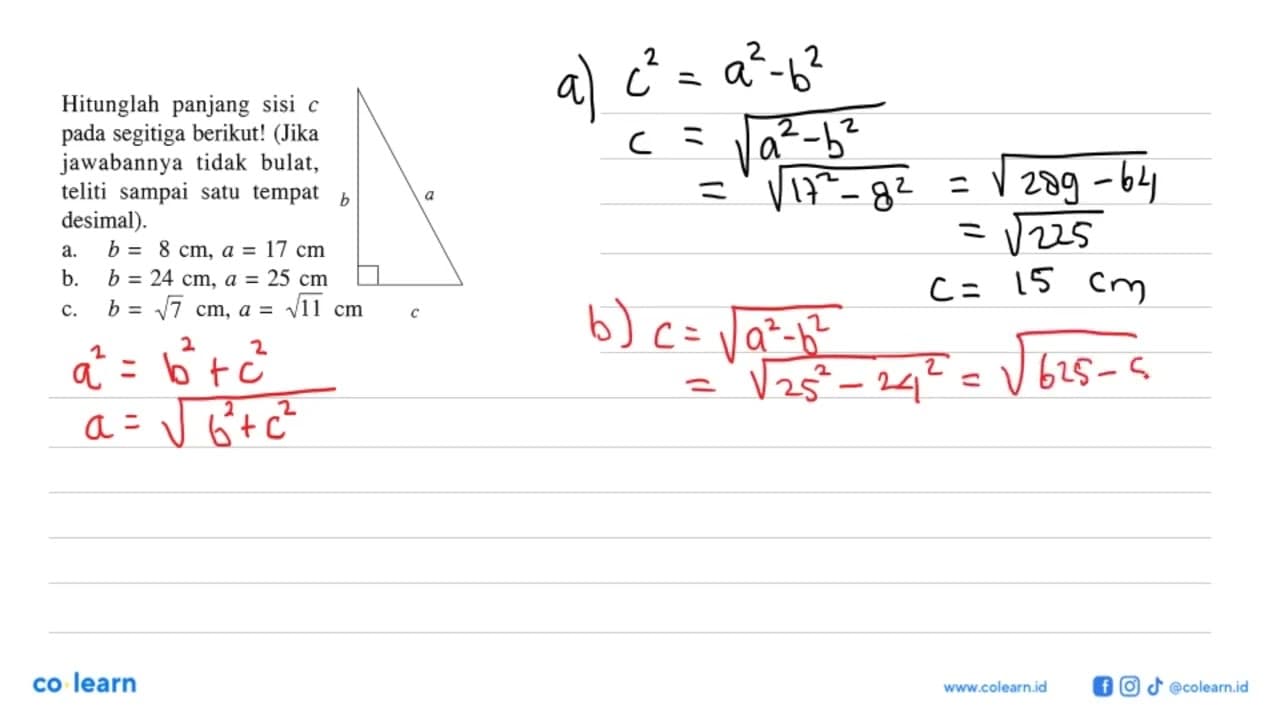Hitunglah panjang sisi c pada segitiga berikut! (Jika