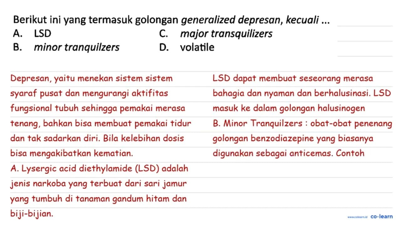 Berikut ini yang termasuk golongan generalized depresan,