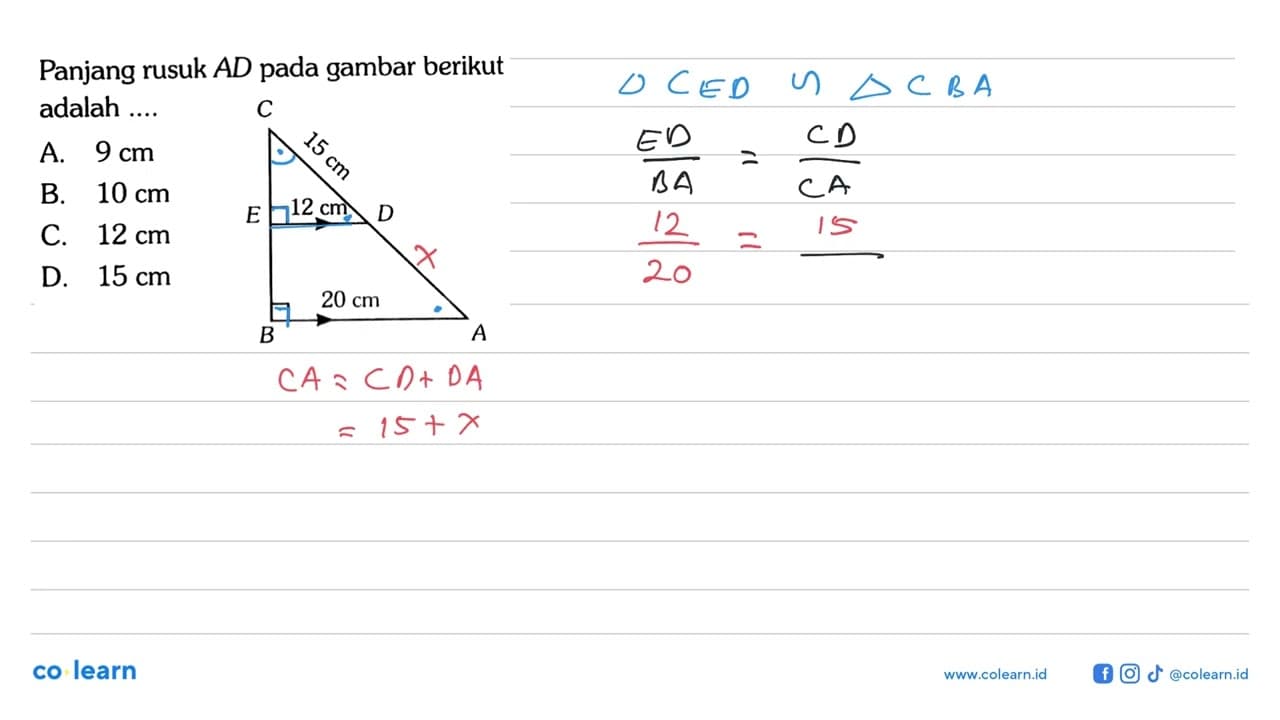 Panjang rusuk AD pada gambar berikut adalah .... A. 9 cm B.