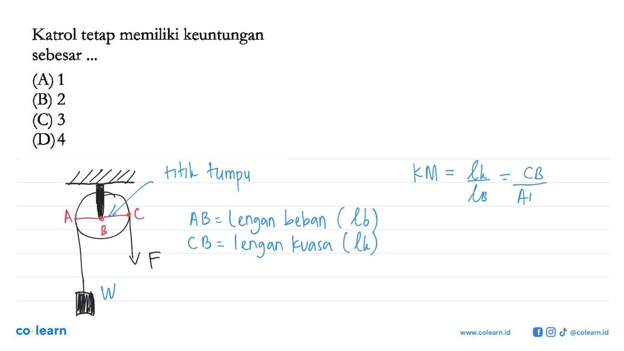 Katrol tetap memiliki keuntungan sebesar ...