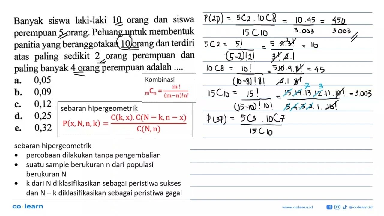 Banyak siswa laki-laki 10 orang dan siswa perempuan 5