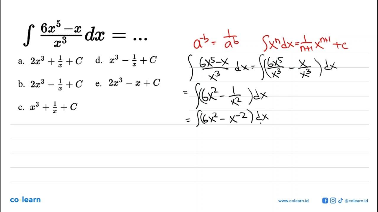 integral (6x^5 - x)/(x^3) dx=...