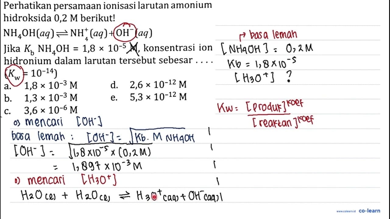 Perhatikan persamaan ionisasi larutan amonium hidroksida