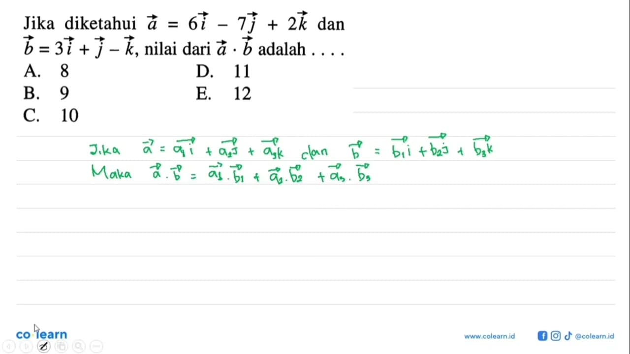 Jika diketahui vektor a = 6i - 7j + 2k dan vektor b = 3i +