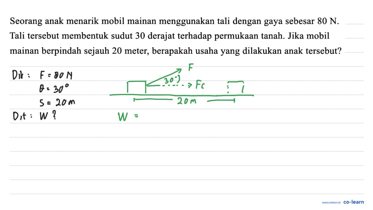 Seorang anak menarik mobil mainan menggunakan tali dengan