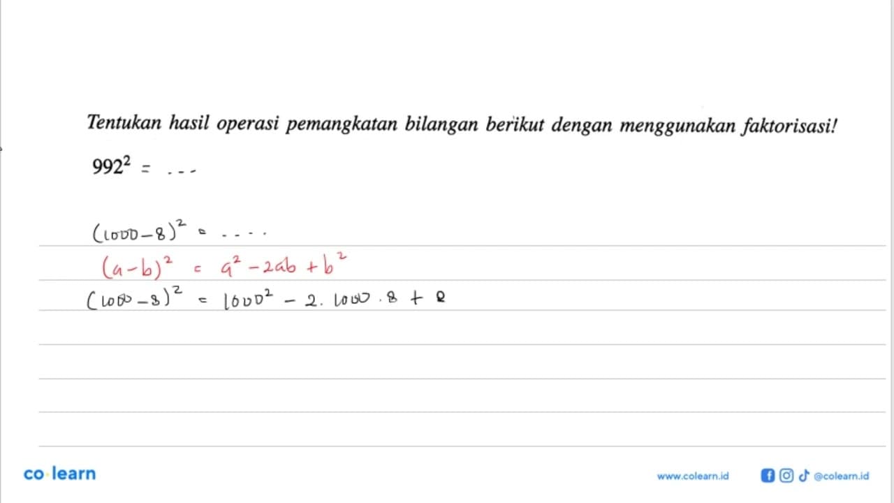 Tentukan hasil operasi pemangkatan bilangan berikut dengan