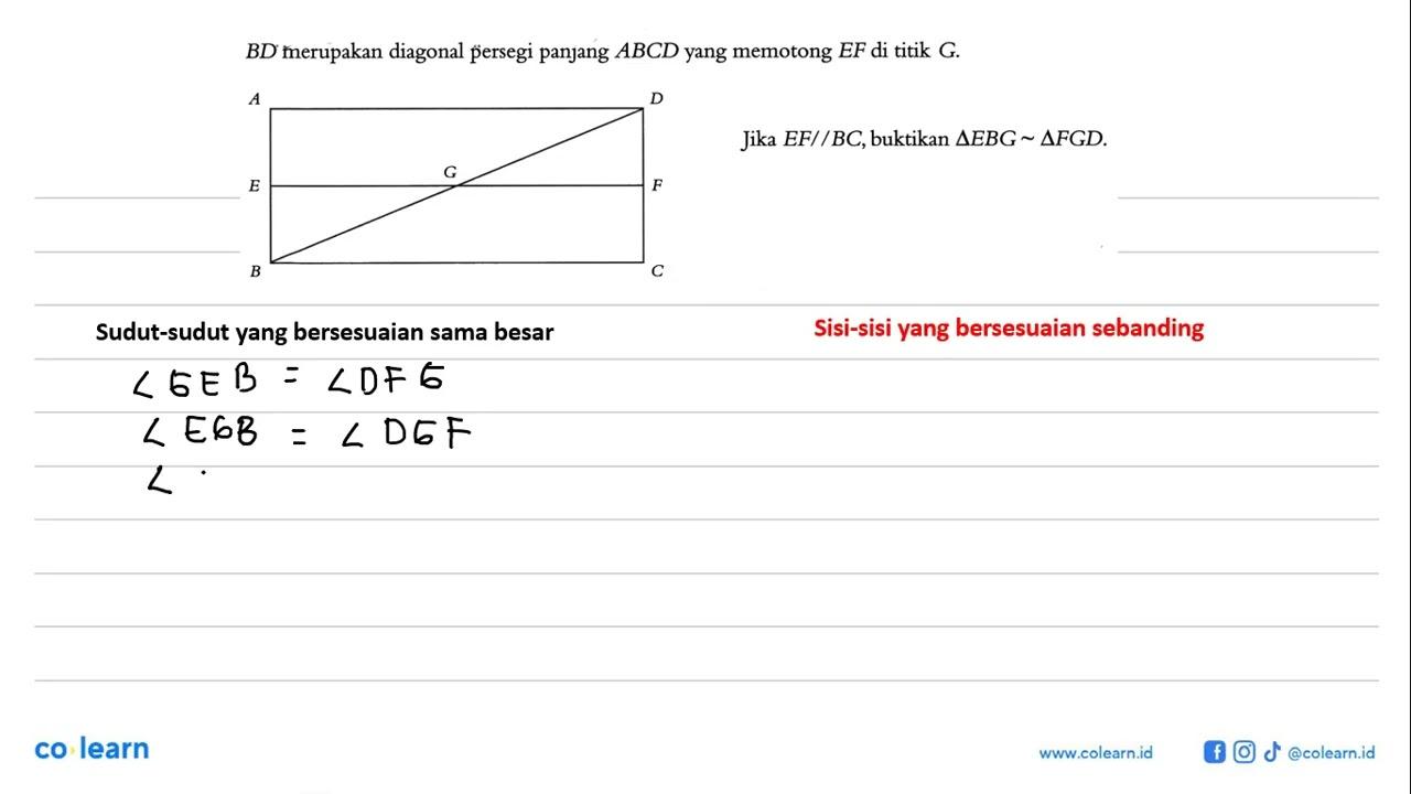 B D merupakan diagonal persegi panjang ABCD yang memotong E