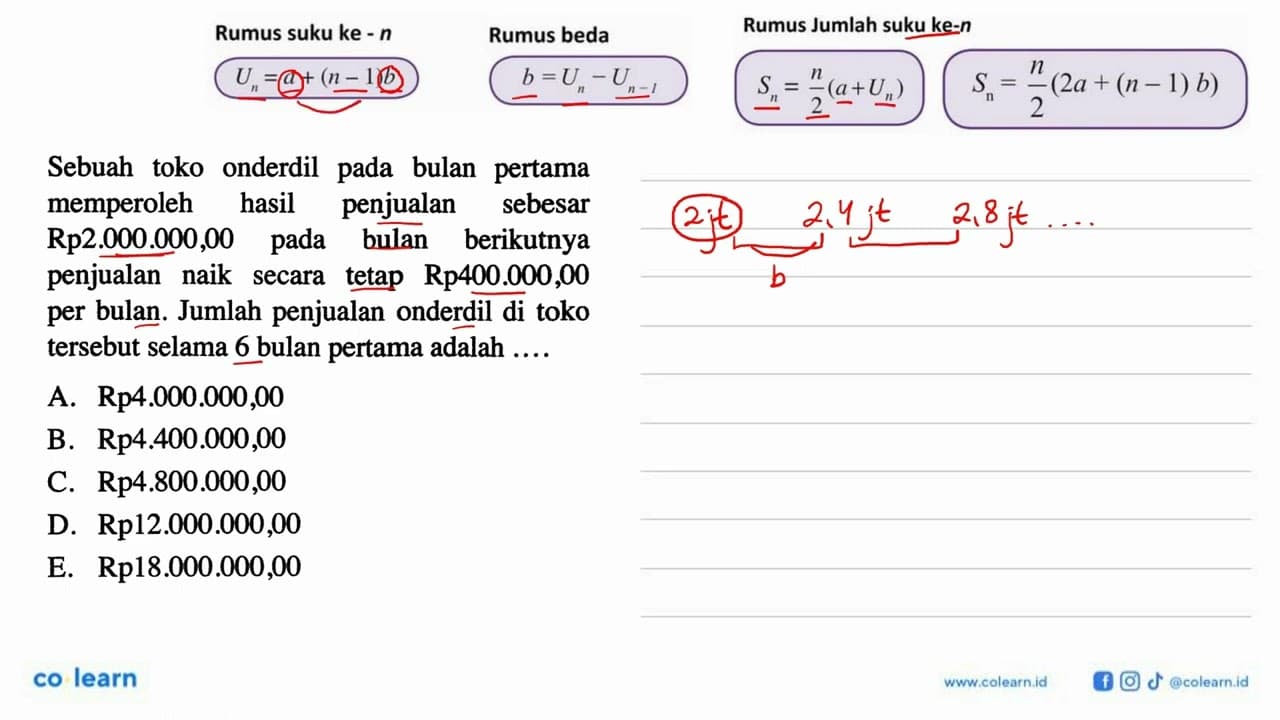 Sebuah toko onderdil pada bulan pertama memperoleh hasil