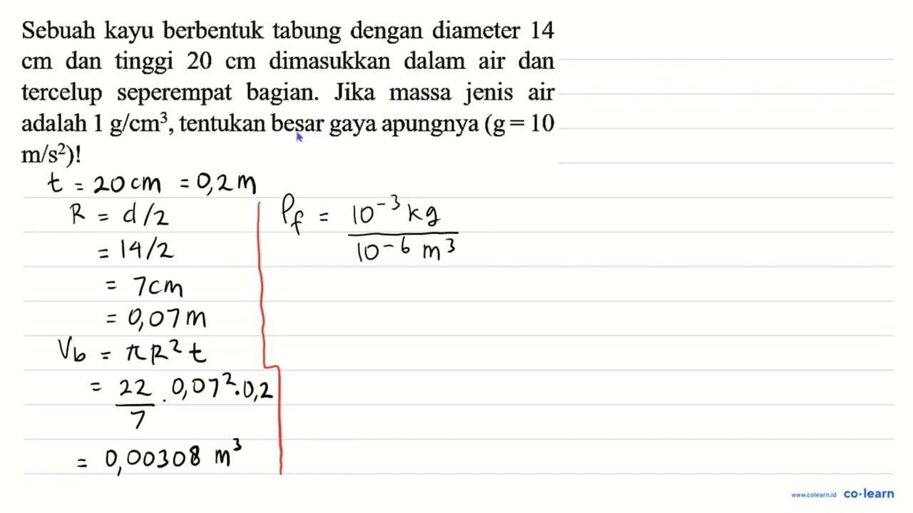 Sebuah kayu berbentuk tabung dengan diameter 14 cm dan