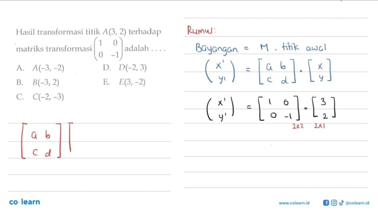 Hasil transformasi titik A(3,2) terhadap matriks