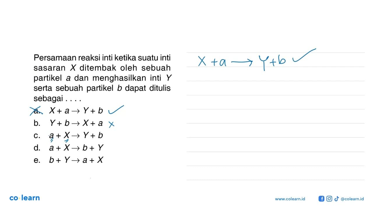 Persamaan reaksi inti ketika suatu inti sasaran X ditembak