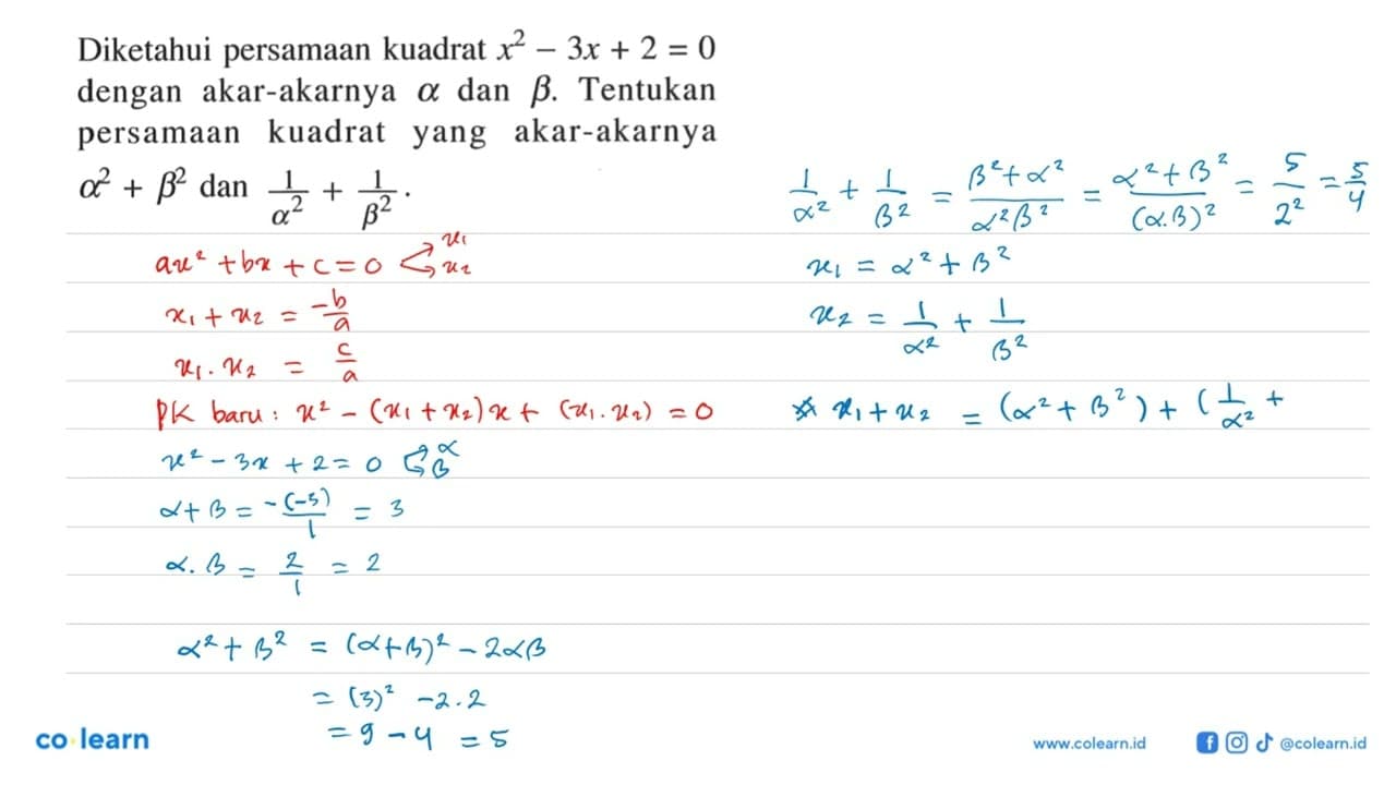 Diketahui persamaan kuadrat x^2-3x+2=0 dengan akar-akarnya