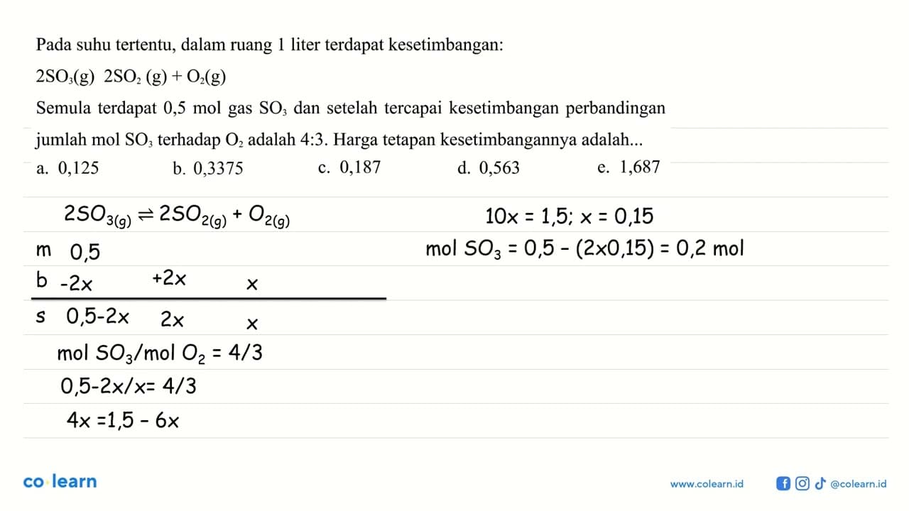 Pada suhu tertentu, dalam ruang 1 liter terdapat