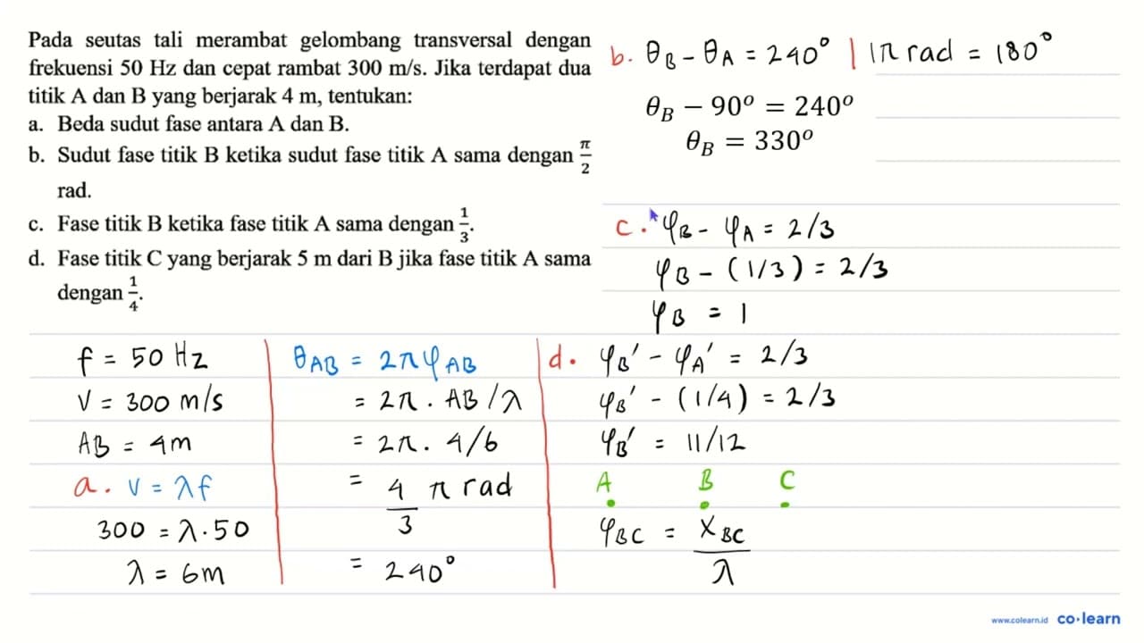 Pada seutas tali merambat gelombang transversal dengan