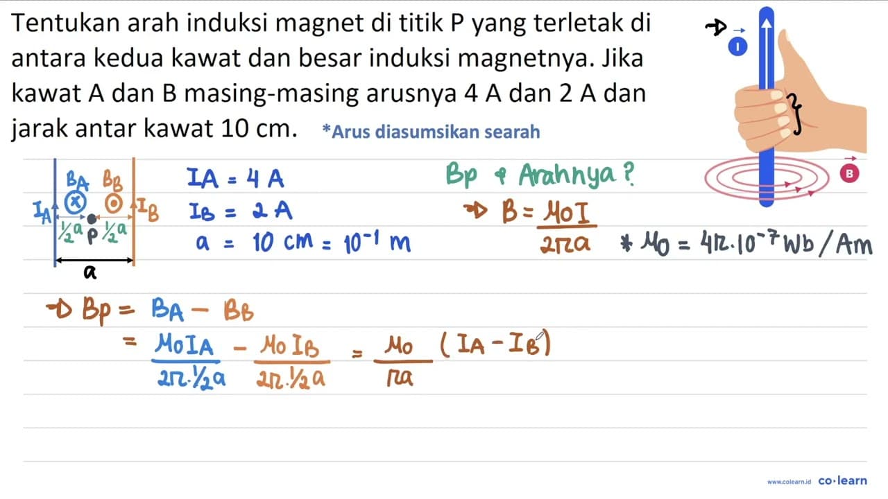 Tentukan arah induksi magnet di titik P yang terletak di