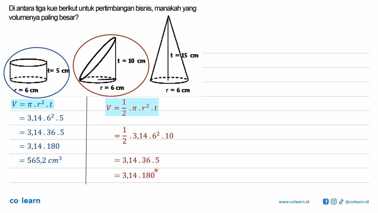 Di antara tiga kue berikut untuk pertimbangan bisnis,