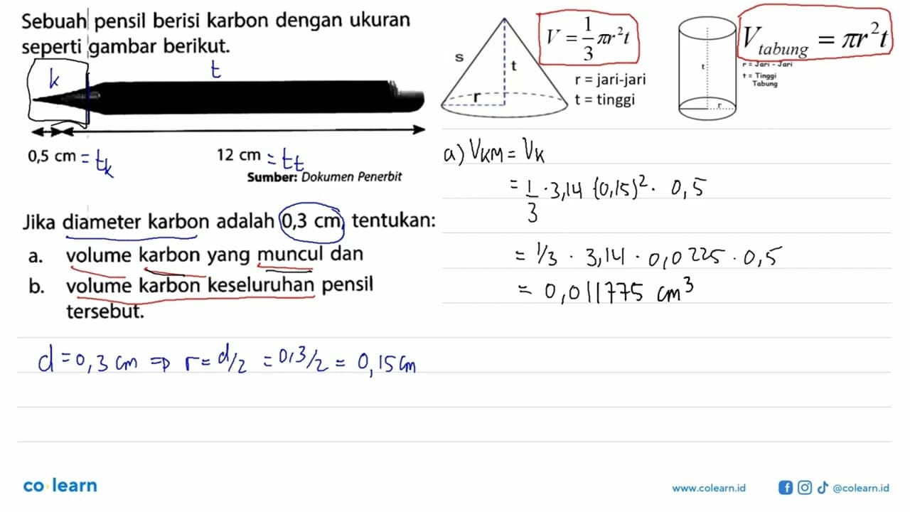 Sebuah pensil berisi karbon dengan ukuran seperti gambar