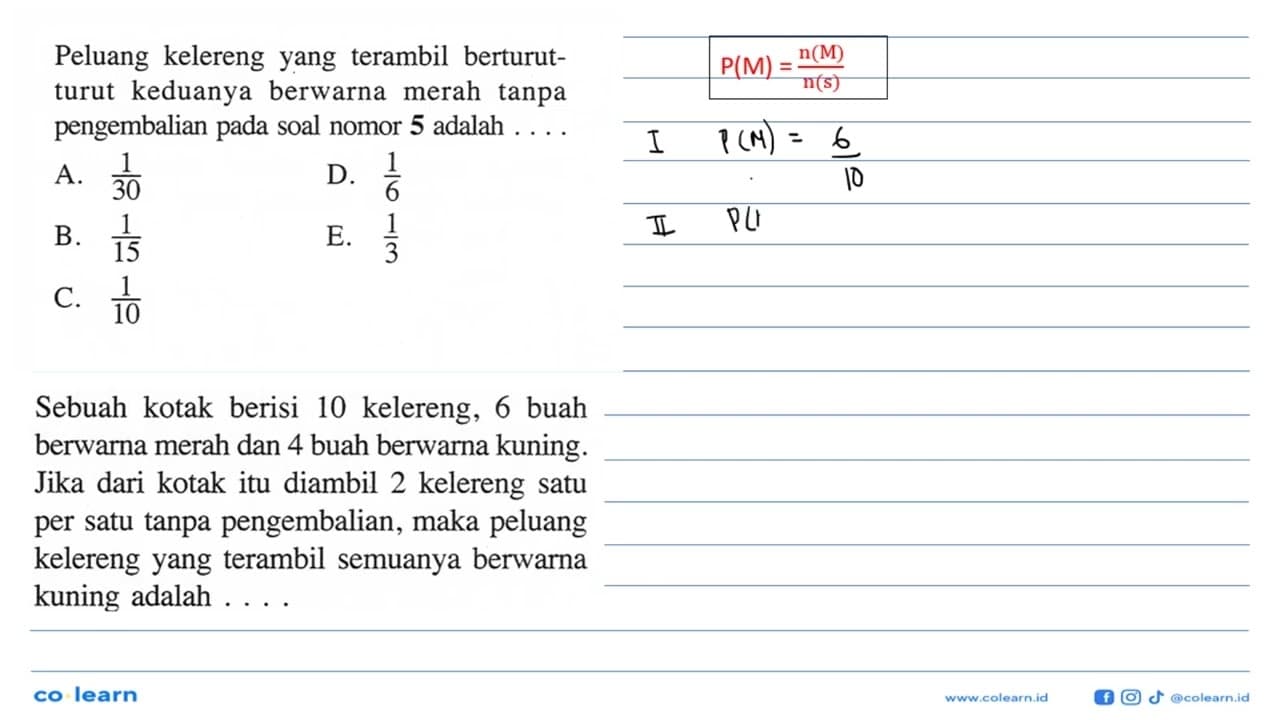 Peluang kelereng yang terambil berturutturut keduanya