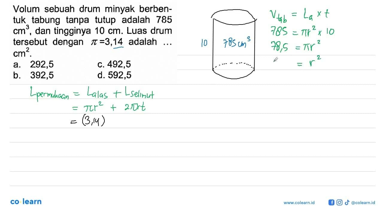 Volum sebuah drum minyak berbentuk tabung tanpa tutup