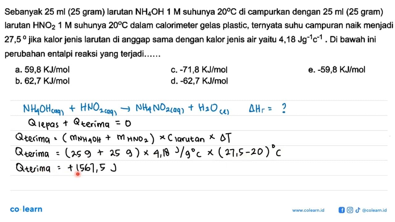 Sebanyak 25 ml (25 gram) larutan NH4 OH 1 M suhunya 20 C di