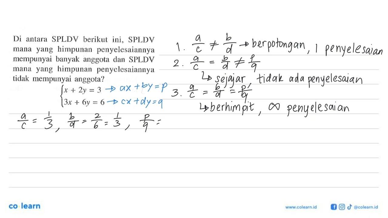 Di antara SPLDV berikut ini, SPLDV mana yang himpunan