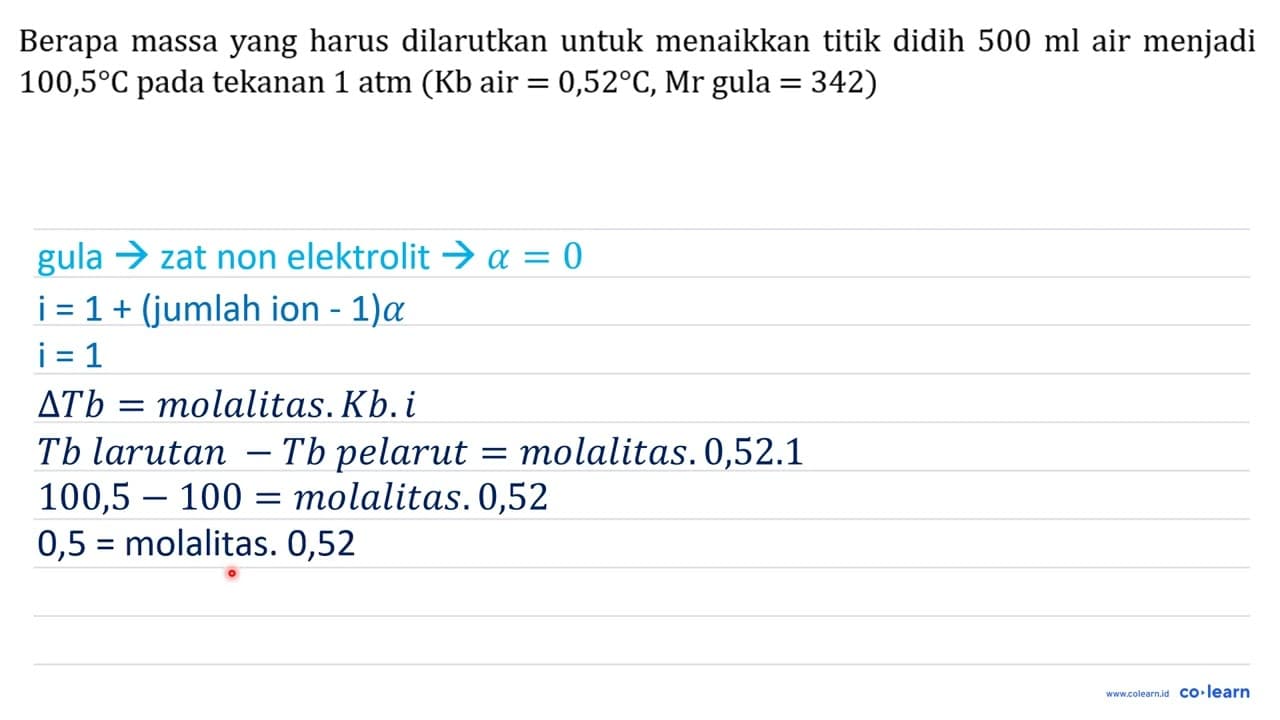 Berapa massa yang harus dilarutkan untuk menaikkan titik