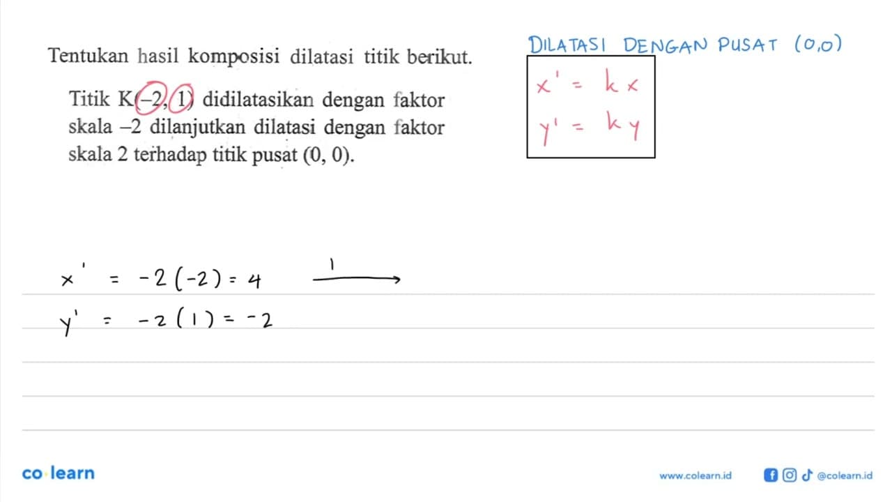 Tentukan hasil komposisi dilatasi titik berikut. Titik