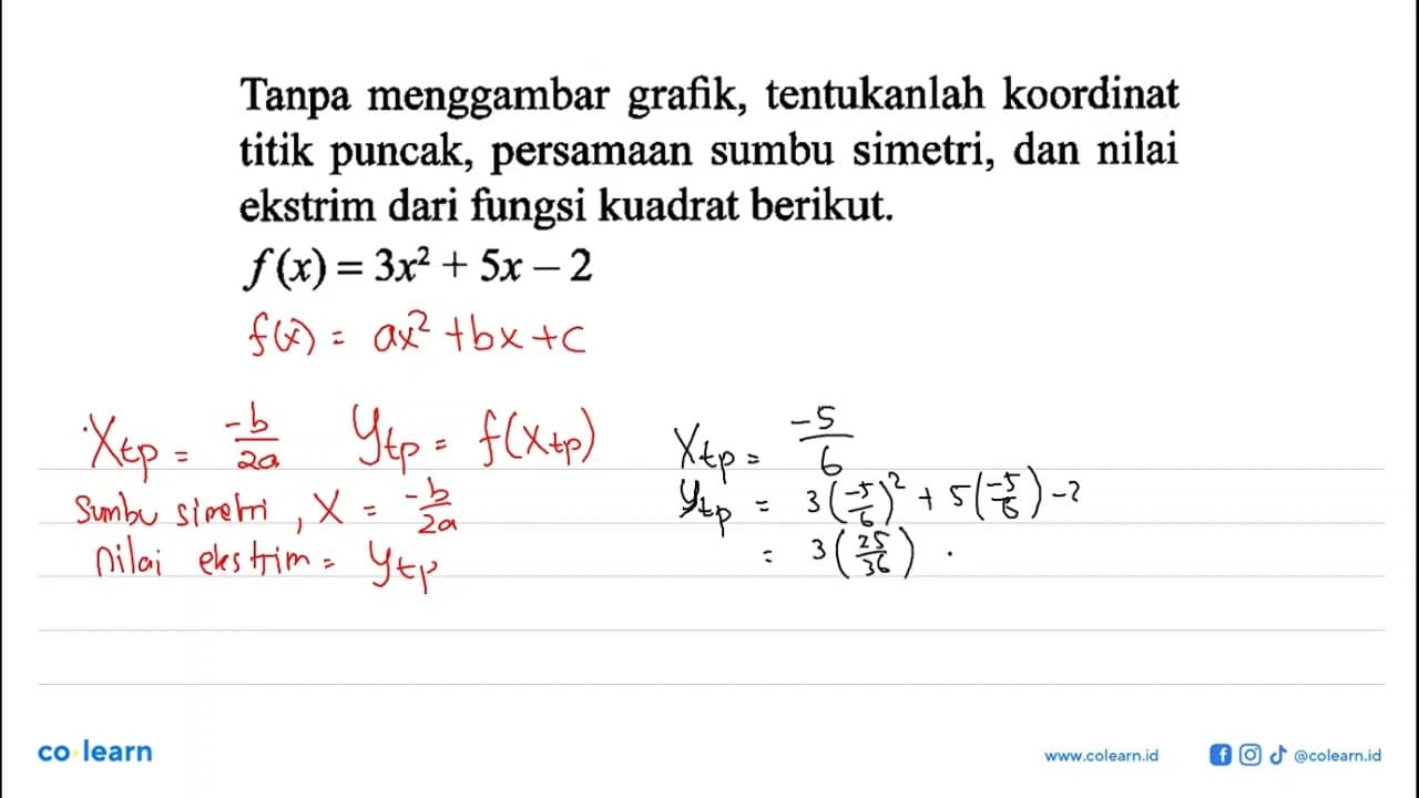 Tanpa menggambar grafik, tentukanlah koordinat titik