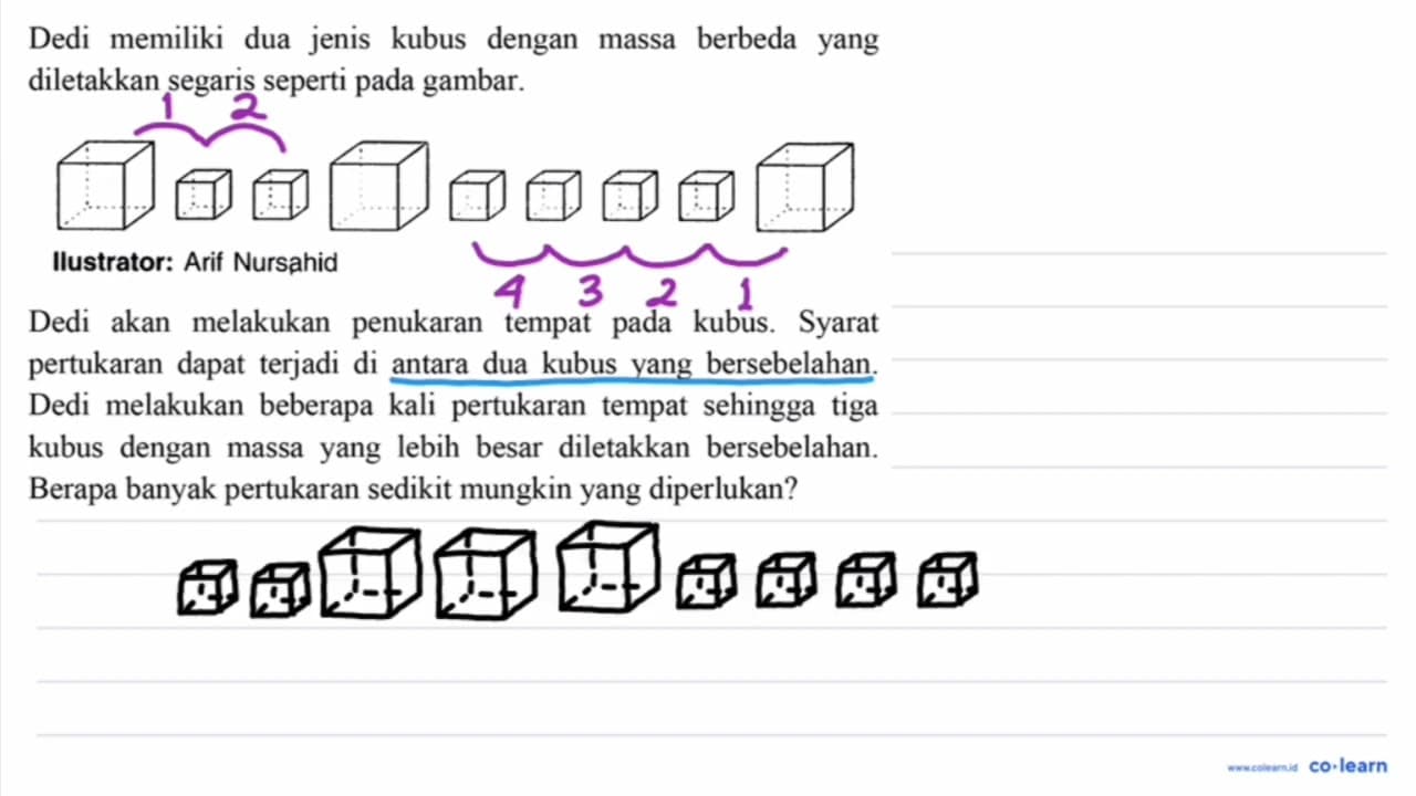 Dedi memiliki dua jenis kubus dengan massa berbeda yang