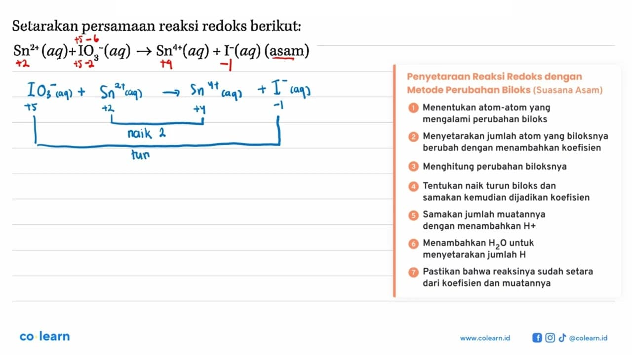 Setarakan persamaan reaksi redoks berikut: Sn^(2+) (aq) +