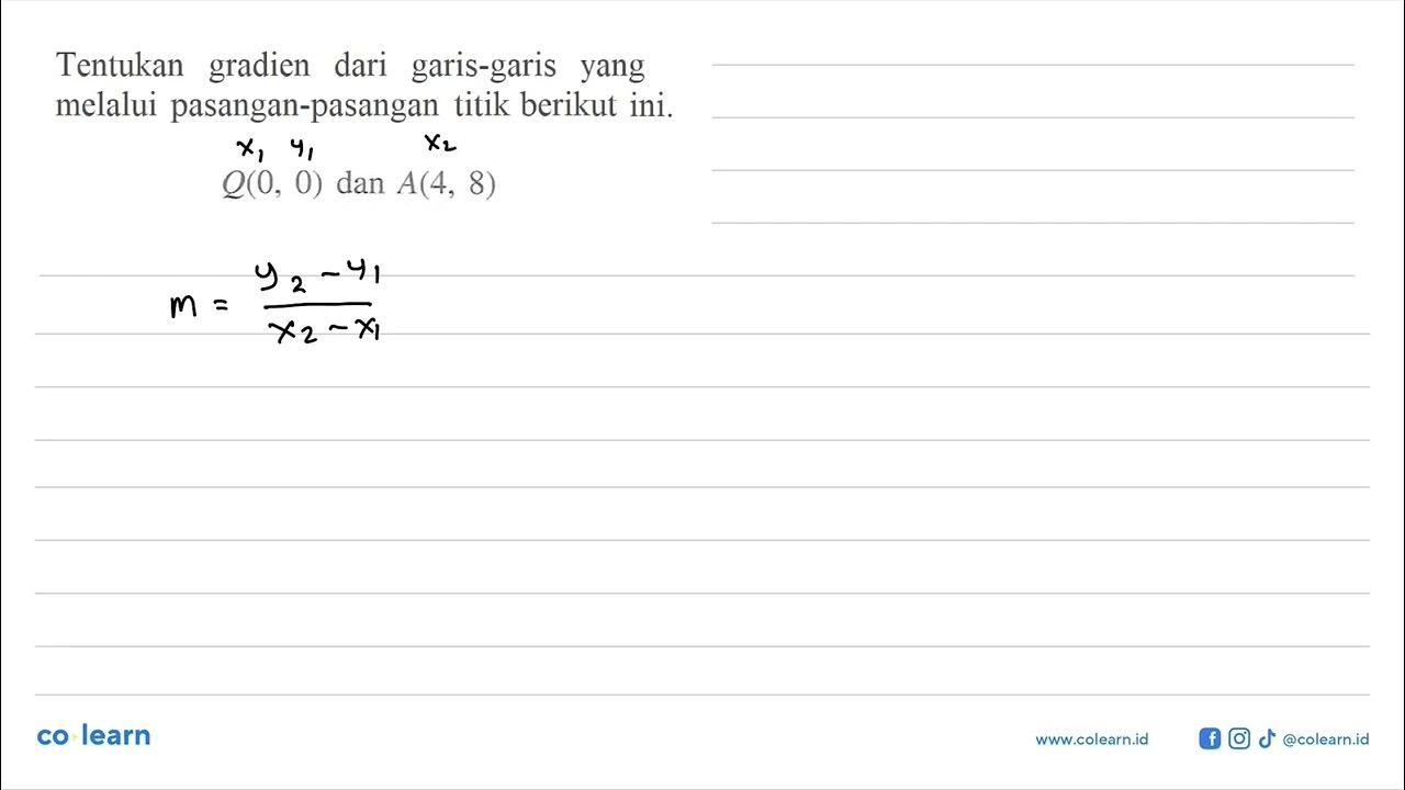 Tentukan gradien dari garis-garis yang melalui