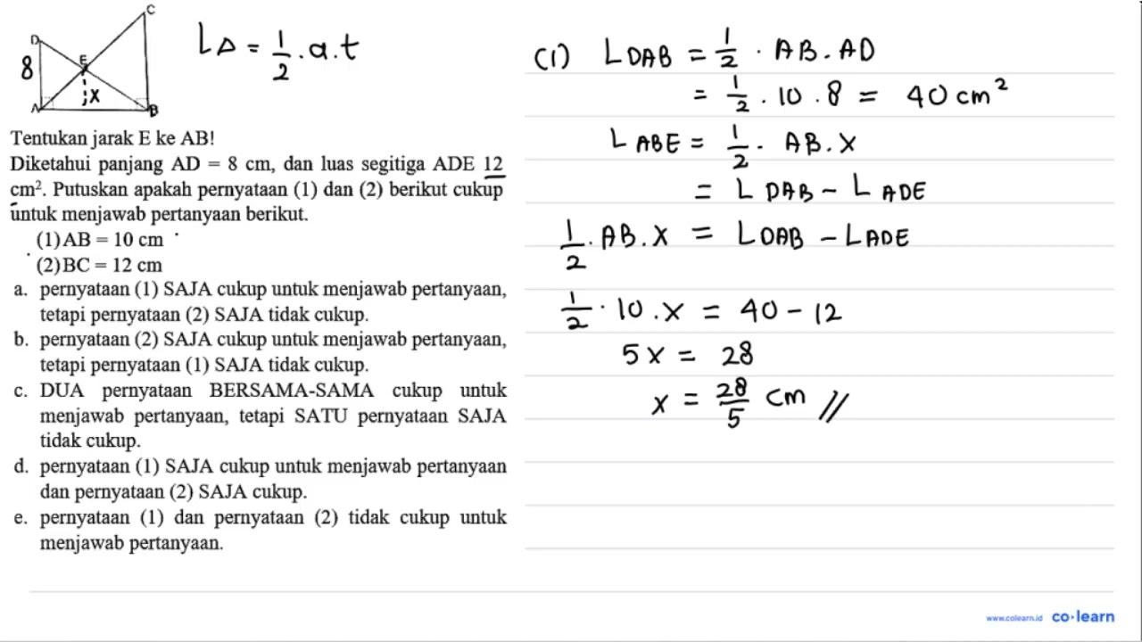 Tentukan jarak E ke AB! Diketahui panjang AD=8 cm , dan