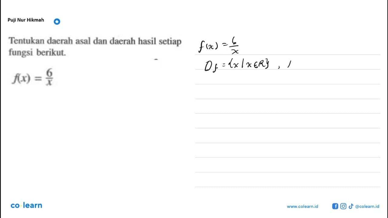 Tentukan daerah asal dan daerah hasil setiap fungsi