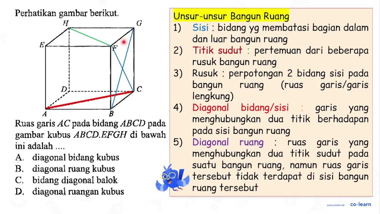 Perhatikan gambar berikut. Ruas garis A C pada bidang A B C