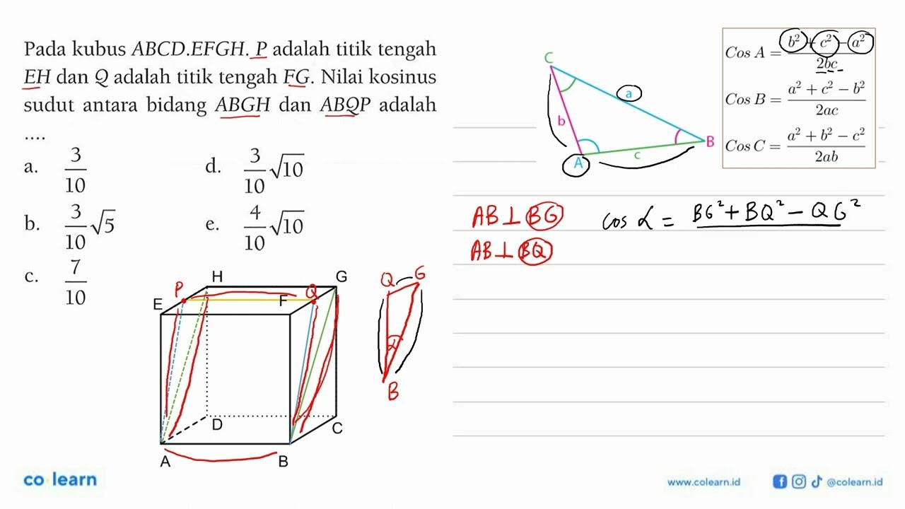 Pada kubus ABCD.EFGH. P adalah titik tengah EH dan Q adalah