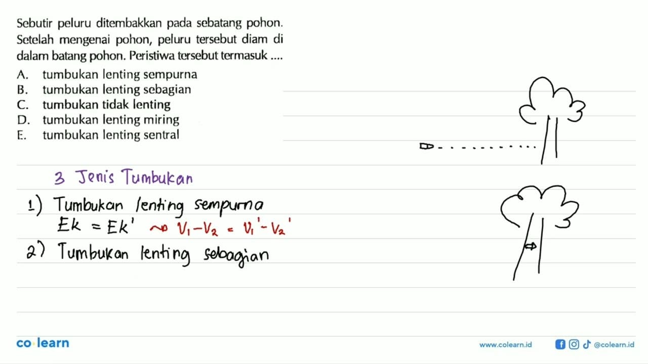 Sebutir peluru ditembakkan pada sebatang pohon. Setelah