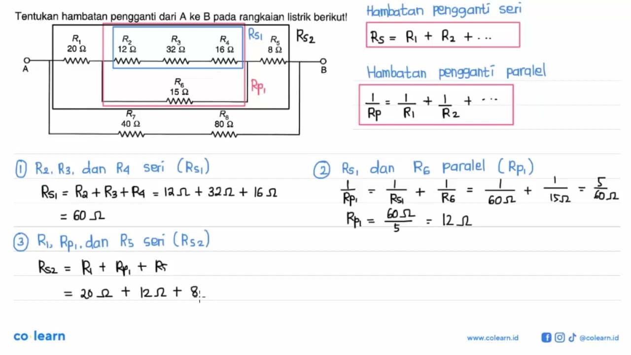 Tentukan hambatan pengganti dari A ke B pada rangkaian