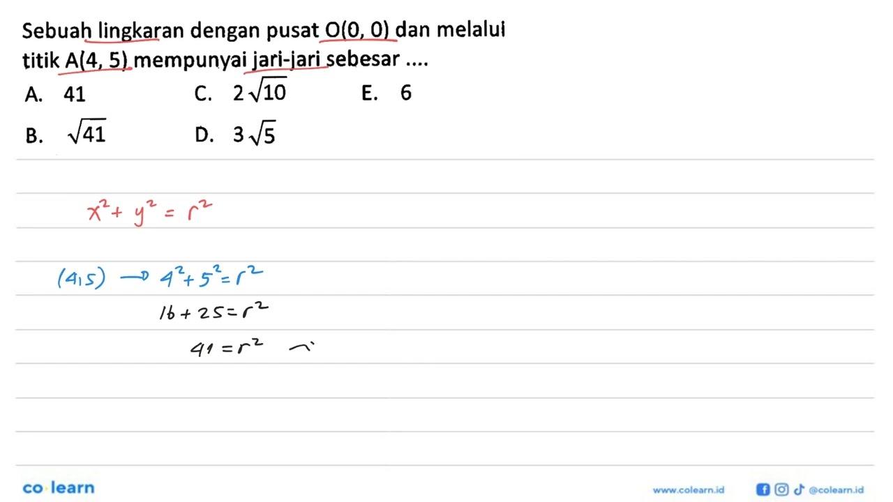 Sebuah lingkaran dengan pusat O(0,0) dan melalui titik