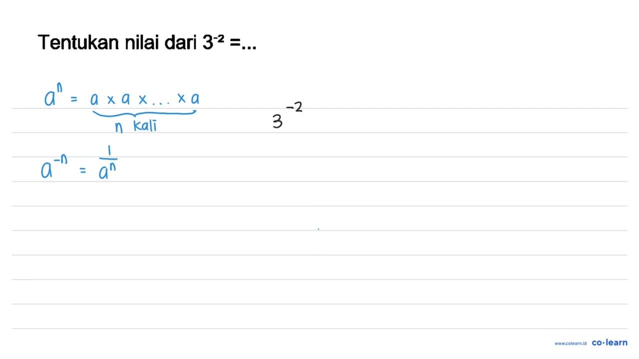 Tentukan nilai dari 3^(-2)=...