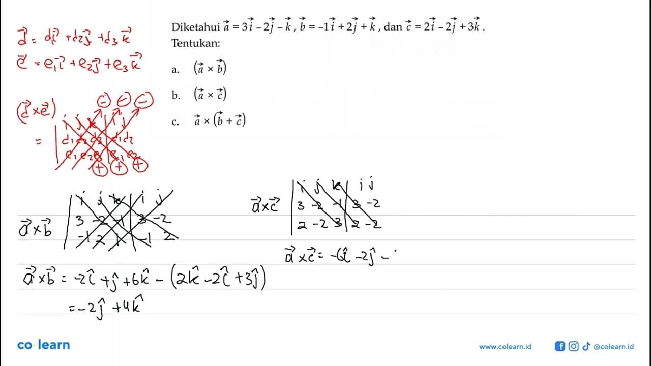 Diketahui vektor a=3i-2j-k, vektor b=-1i+2j+k, dan vektor