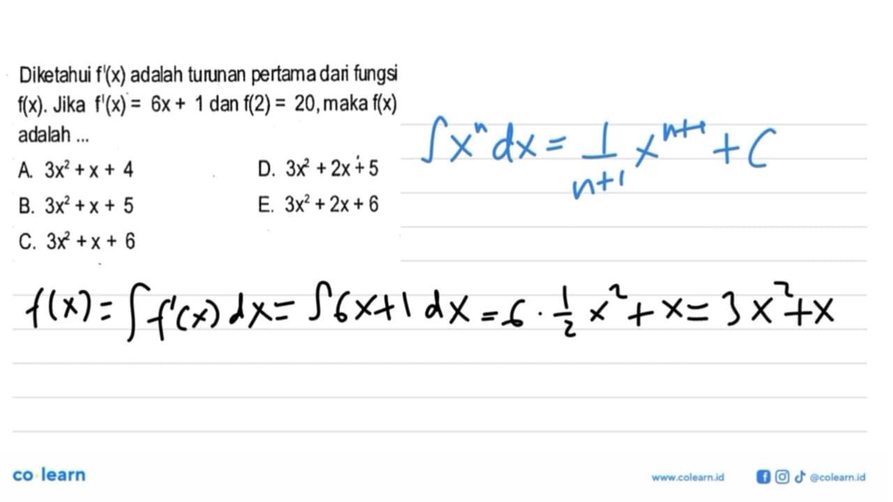 Diketahui f'(x) adalah turunan pertama dari fungsi f(x).